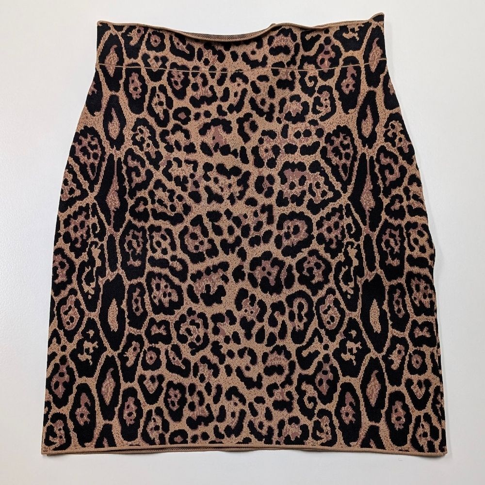 BCBGMAXAZRIA Simone Bandage Skirt Camel Combo Leopard Print Animal Mini Skirt
